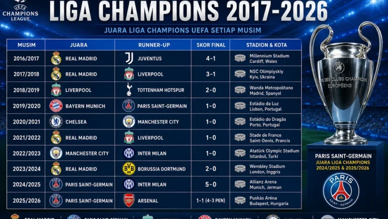 Daftar Pemenang Liga Champions 2017-2026